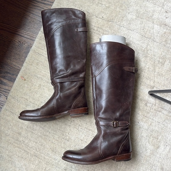 Frye Dorado Tall Brown Buckle Riding Boots - Picture 5 of 16